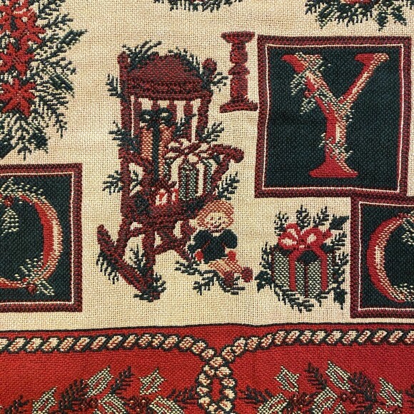 Christmas Tapestry Throw Blanket Goodwin Weavers 70x47 Fringe Red Green USA Made - Picture 5 of 16